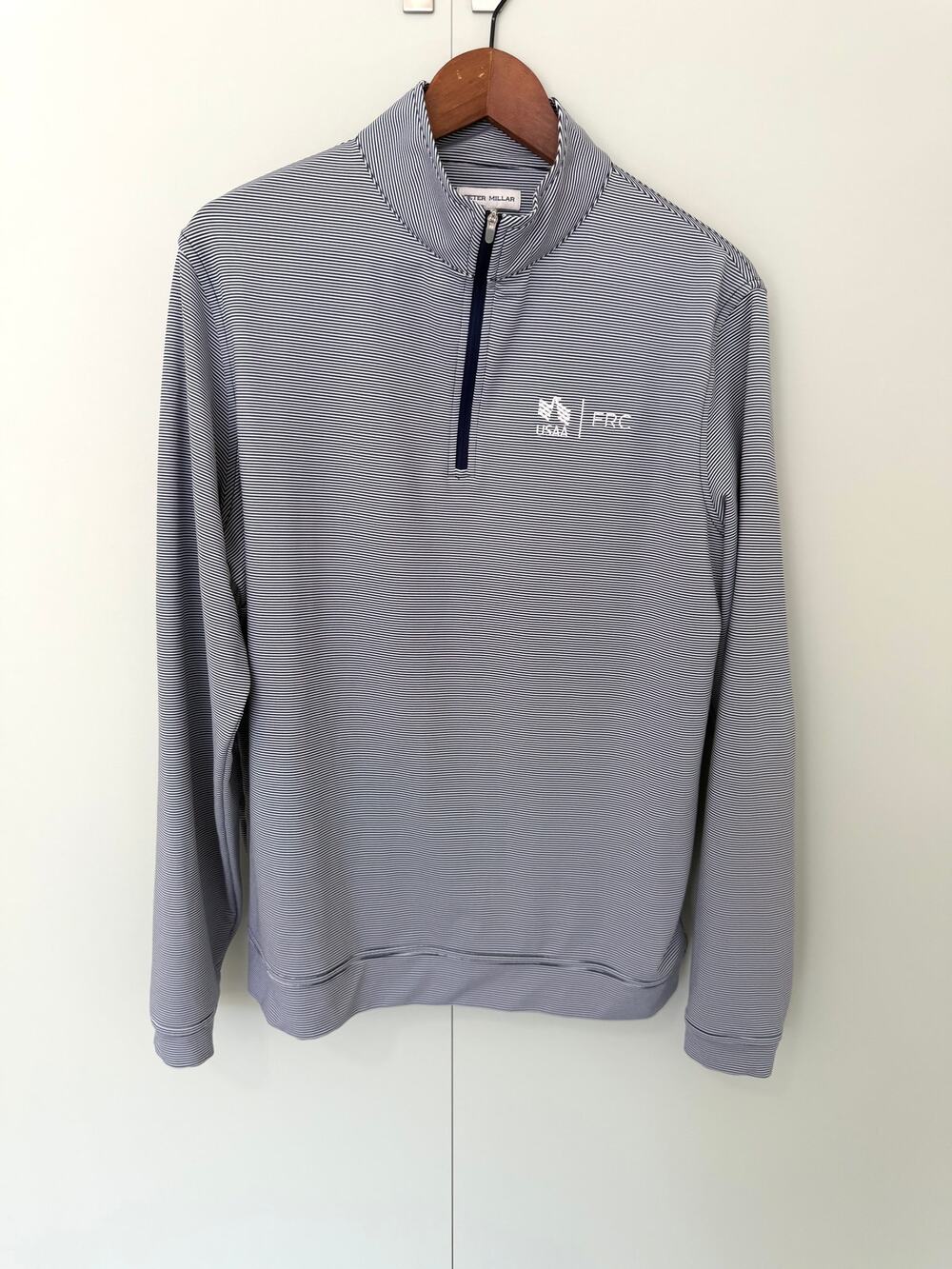 PETER MILLAR Men's Perth Sugar Stripe Performance Quarter-Zip Navy White